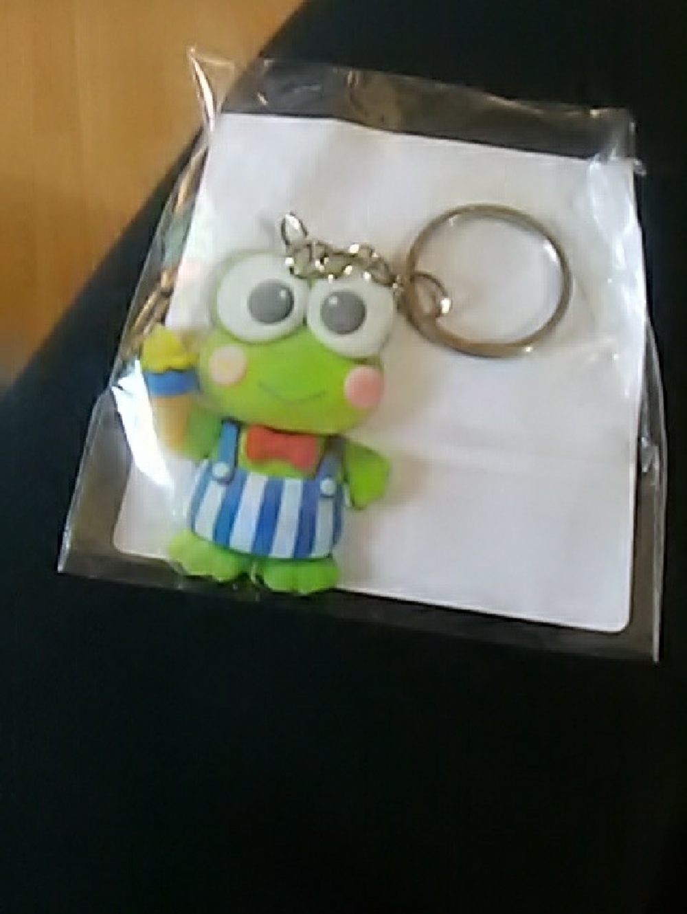 Hello Kitty Friend Cute Green Frog Keychain with Striped Outfit